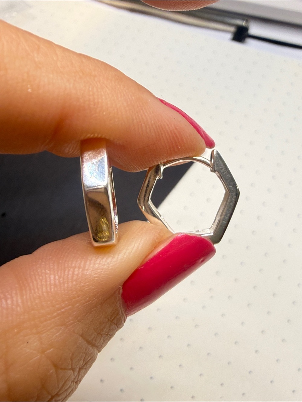 Sterling Silver Hexagon Hoop Earrings - Silver